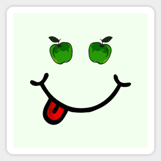 Green Apple & Smile (in the shape of a face) Magnet